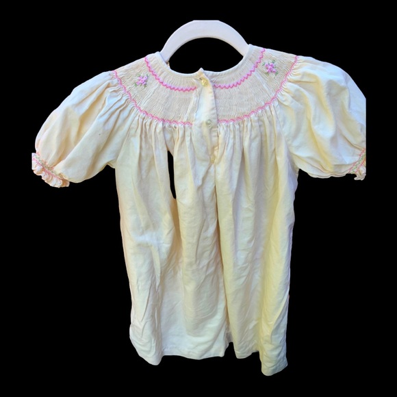 CAROUSEL WEAR  Classic Smocked Yellow Dress with Pink Rose Details - Size 7 - Picture 6 of 6